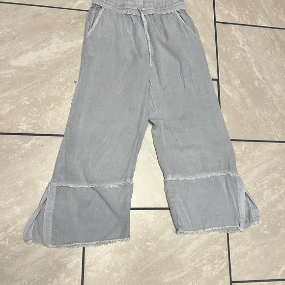 mod o doc Women’s Size XS TENCEL Blue CROPPED Pants Wide Leg W/slit Either Side - Picture 8 of 13